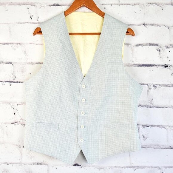 Vintage 80s Light Academia Haggar Comfort Light Blue Gingham Vest - Picture 1 of 8